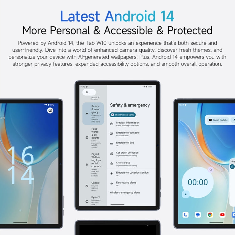 Máy tính bảng Ulefone Tab W10 WiFi, 10.1 inch Android 14 Unisoc T606 tám nhân, phích cắm EU, Tab W10