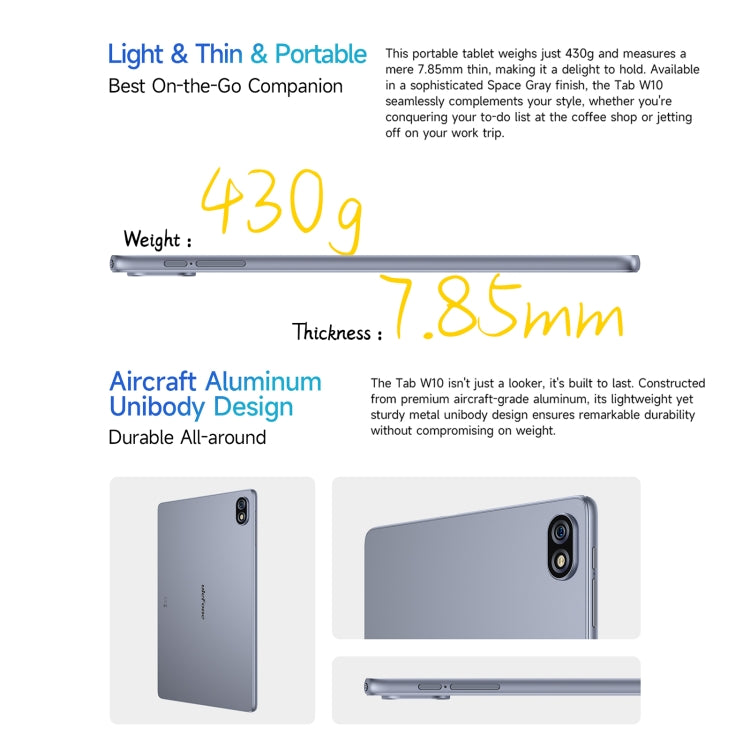 Máy tính bảng Ulefone Tab W10 WiFi, 10.1 inch Android 14 Unisoc T606 tám nhân, phích cắm EU, Tab W10