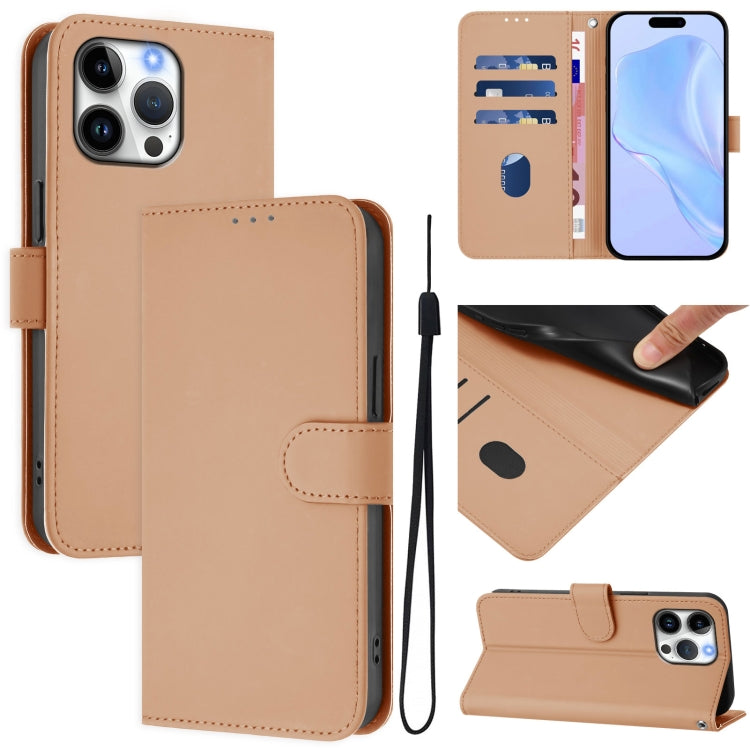 Ốp lưng điện thoại da màu trơn cảm giác da kèm dây đeo, dành cho iPhone Air, iPhone 16 Pro Max