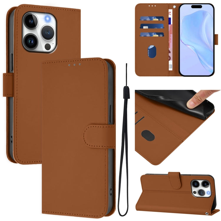 Ốp lưng điện thoại da màu trơn cảm giác da kèm dây đeo, dành cho iPhone 16 Pro, iPhone 16 Plus