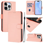 Ốp lưng điện thoại da màu trơn cảm giác da kèm dây đeo, dành cho iPhone 16 Pro, iPhone 16 Plus
