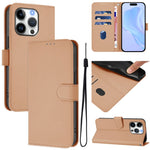 Ốp lưng điện thoại da màu trơn cảm giác da kèm dây đeo, dành cho iPhone 16 Pro, iPhone 16 Plus