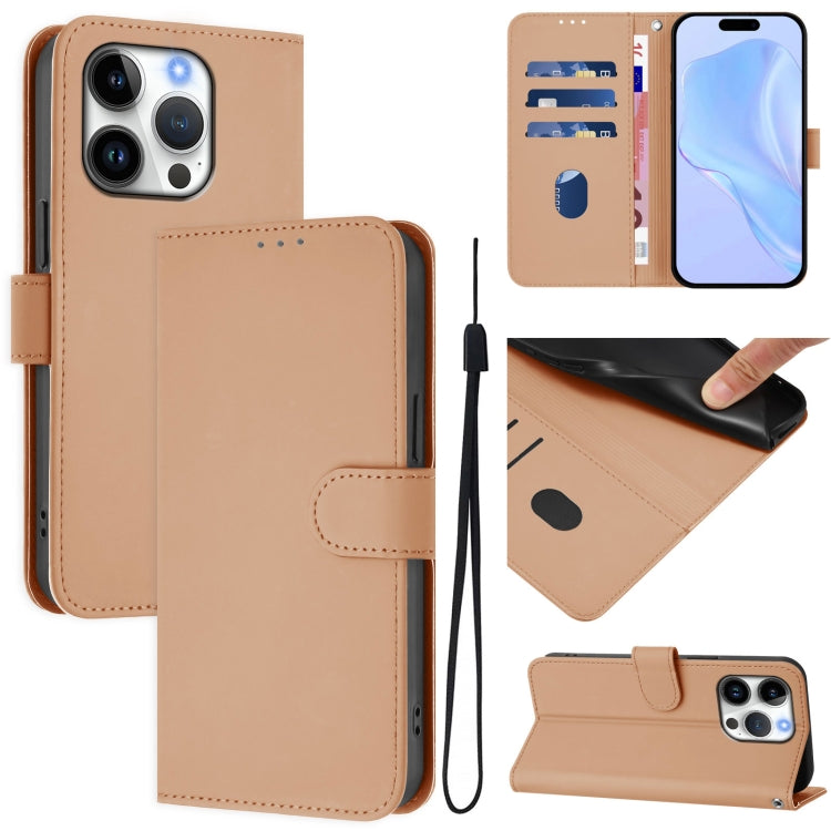 Ốp lưng điện thoại da màu trơn cảm giác da kèm dây đeo, dành cho iPhone 16 Pro, iPhone 16 Plus