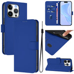 Ốp lưng điện thoại da màu trơn cảm giác da kèm dây đeo, dành cho iPhone 16 Pro, iPhone 16 Plus