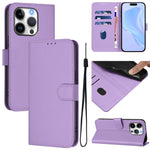 Ốp lưng điện thoại da màu trơn cảm giác da kèm dây đeo, dành cho iPhone 16 Pro, iPhone 16 Plus