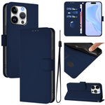 Ốp lưng điện thoại da màu trơn cảm giác da kèm dây đeo, dành cho iPhone 16 Pro, iPhone 16 Plus