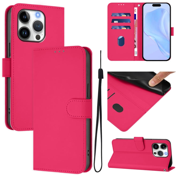 Ốp lưng điện thoại da màu trơn cảm giác da kèm dây đeo, dành cho iPhone 16 Pro, iPhone 16 Plus