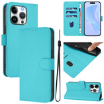 Ốp lưng điện thoại da màu trơn cảm giác da kèm dây đeo, dành cho iPhone 16 Pro, iPhone 16 Plus