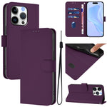 Ốp lưng điện thoại da màu trơn cảm giác da kèm dây đeo, dành cho iPhone 16 Pro, iPhone 16 Plus