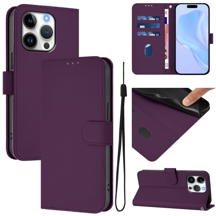 Ốp lưng điện thoại da màu trơn cảm giác da kèm dây đeo, dành cho iPhone 16 Pro, iPhone 16 Plus