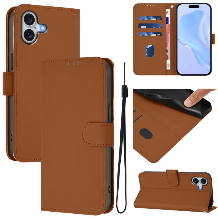Ốp lưng điện thoại da màu trơn cảm giác da kèm dây đeo, dành cho iPhone 16 Pro, iPhone 16 Plus