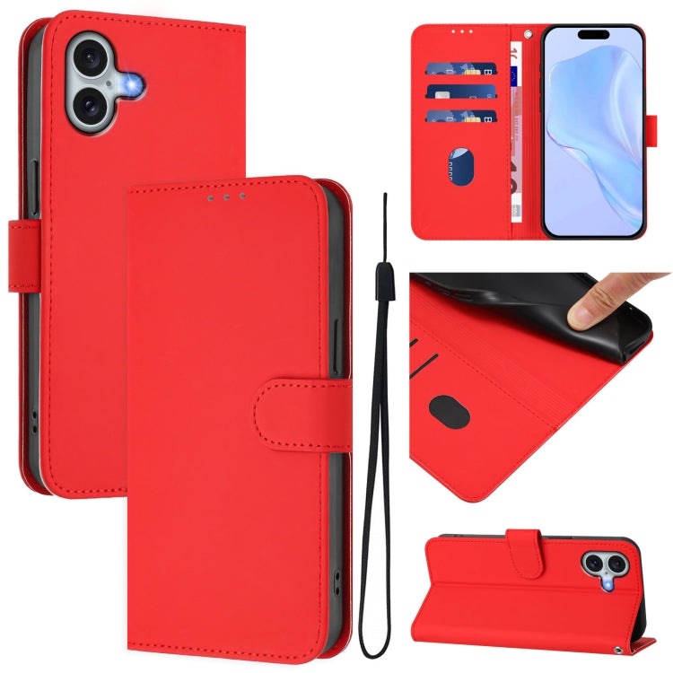 Ốp lưng điện thoại da màu trơn cảm giác da kèm dây đeo, dành cho iPhone 16 Pro, iPhone 16 Plus