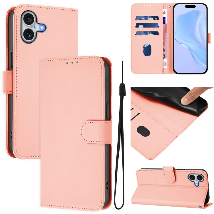 Ốp lưng điện thoại da màu trơn cảm giác da kèm dây đeo, dành cho iPhone 16 Pro, iPhone 16 Plus