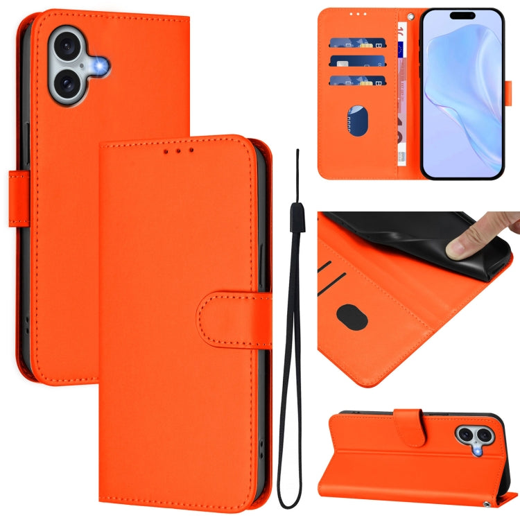 Ốp lưng điện thoại da màu trơn cảm giác da kèm dây đeo, dành cho iPhone 16 Pro, iPhone 16 Plus