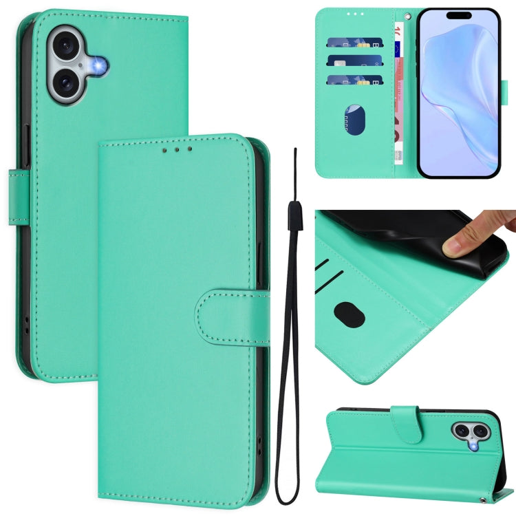 Ốp lưng điện thoại da màu trơn cảm giác da kèm dây đeo, dành cho iPhone 16 Pro, iPhone 16 Plus