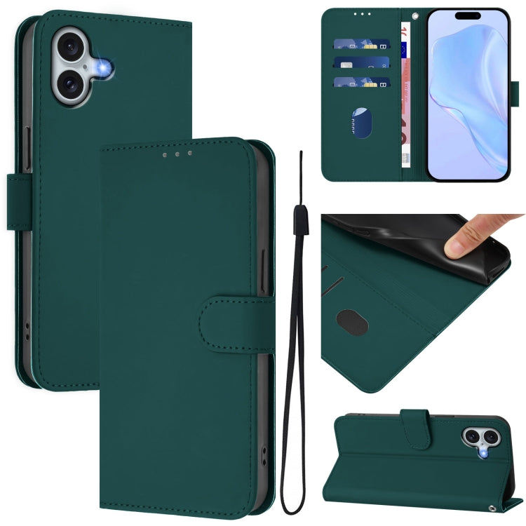 Ốp lưng điện thoại da màu trơn cảm giác da kèm dây đeo, dành cho iPhone 16 Pro, iPhone 16 Plus