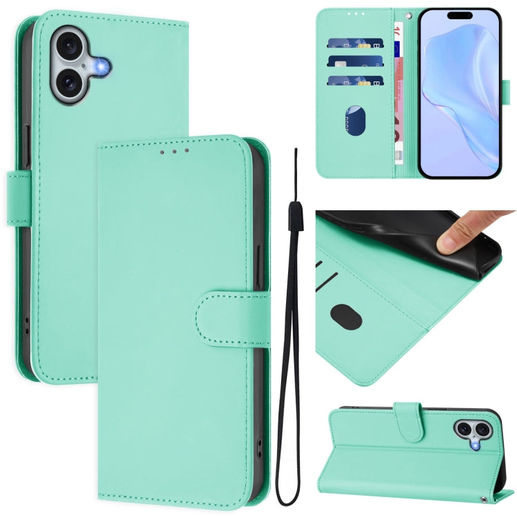 Ốp lưng điện thoại da màu trơn cảm giác da kèm dây đeo, dành cho iPhone 16 Pro, iPhone 16 Plus