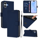 Ốp lưng điện thoại da màu trơn cảm giác da kèm dây đeo, dành cho iPhone 16 Pro, iPhone 16 Plus