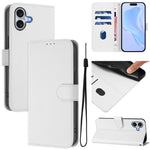 Ốp lưng điện thoại da màu trơn cảm giác da kèm dây đeo, dành cho iPhone 16 Pro, iPhone 16 Plus