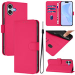 Ốp lưng điện thoại da màu trơn cảm giác da kèm dây đeo, dành cho iPhone 16 Pro, iPhone 16 Plus