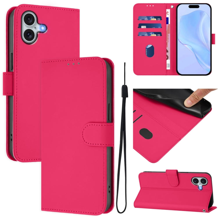 Ốp lưng điện thoại da màu trơn cảm giác da kèm dây đeo, dành cho iPhone 16 Pro, iPhone 16 Plus