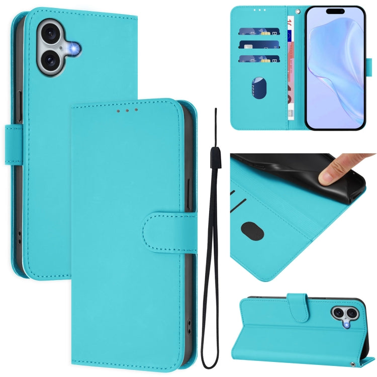 Ốp lưng điện thoại da màu trơn cảm giác da kèm dây đeo, dành cho iPhone 16 Pro, iPhone 16 Plus