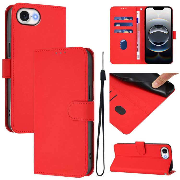 Ốp lưng điện thoại da màu trơn cảm giác da kèm dây đeo, dành cho iPhone 17e / 16e, iPhone 17 Pro Max