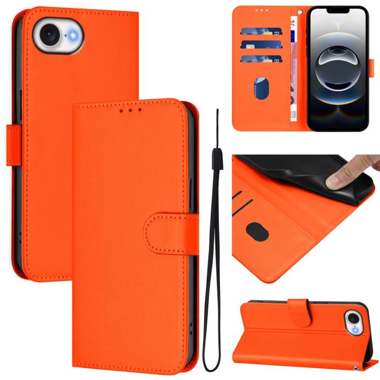 Ốp lưng điện thoại da màu trơn cảm giác da kèm dây đeo, dành cho iPhone 17e / 16e, iPhone 17 Pro Max