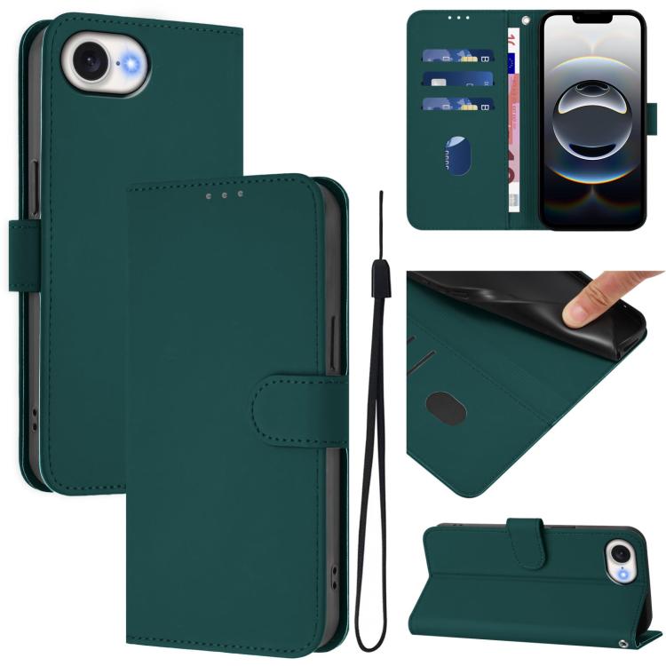 Ốp lưng điện thoại da màu trơn cảm giác da kèm dây đeo, dành cho iPhone 17e / 16e, iPhone 17 Pro Max