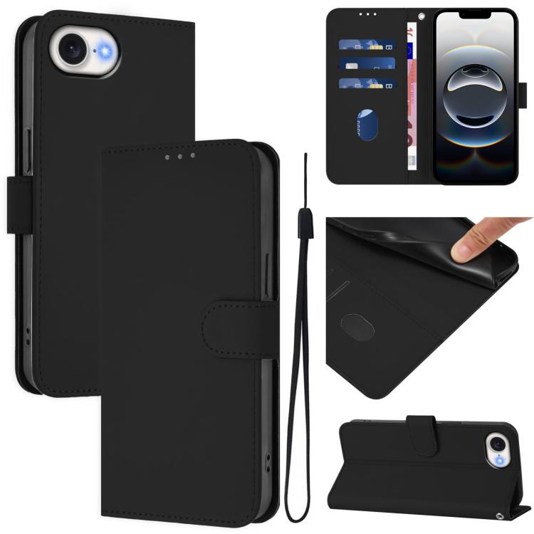 Ốp lưng điện thoại da màu trơn cảm giác da kèm dây đeo, dành cho iPhone 17e / 16e, iPhone 17 Pro Max