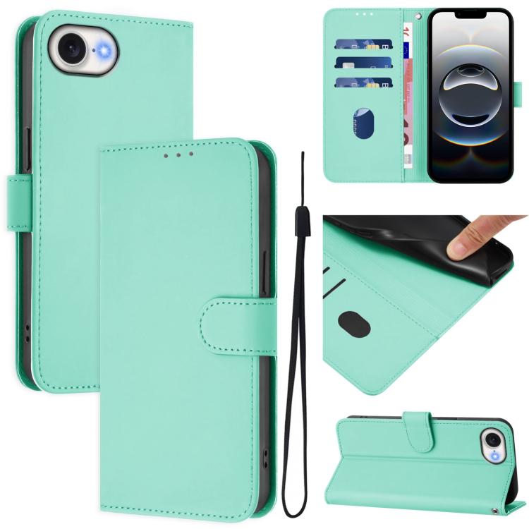 Ốp lưng điện thoại da màu trơn cảm giác da kèm dây đeo, dành cho iPhone 17e / 16e, iPhone 17 Pro Max