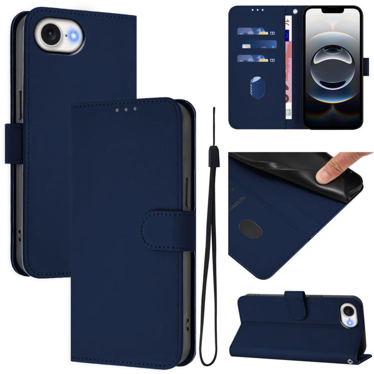 Ốp lưng điện thoại da màu trơn cảm giác da kèm dây đeo, dành cho iPhone 17e / 16e, iPhone 17 Pro Max