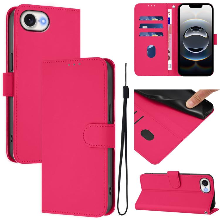 Ốp lưng điện thoại da màu trơn cảm giác da kèm dây đeo, dành cho iPhone 17e / 16e, iPhone 17 Pro Max
