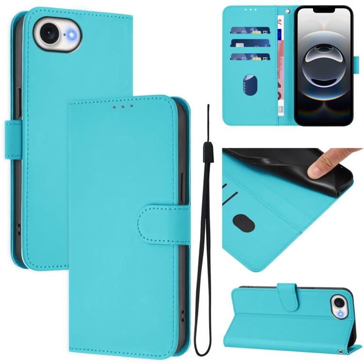 Ốp lưng điện thoại da màu trơn cảm giác da kèm dây đeo, dành cho iPhone 17e / 16e, iPhone 17 Pro Max
