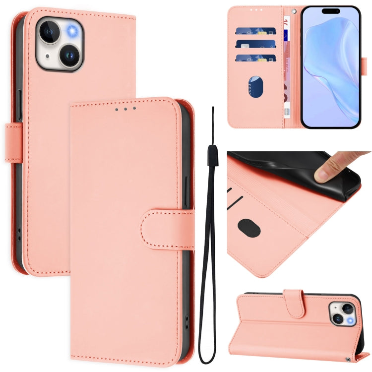 Ốp điện thoại da màu trơn cảm giác da với dây đeo, dành cho iPhone 14 / 13, iPhone 14 Pro