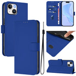 Ốp điện thoại da màu trơn cảm giác da với dây đeo, dành cho iPhone 14 / 13, iPhone 14 Pro