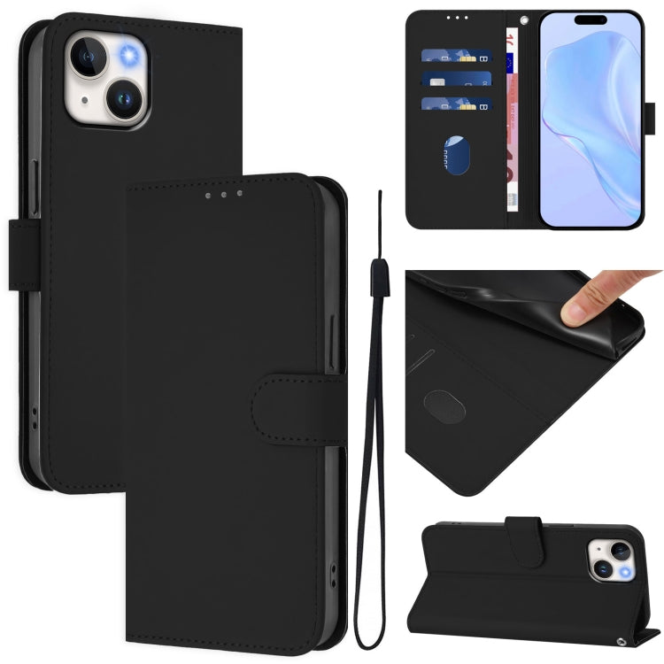 Ốp điện thoại da màu trơn cảm giác da với dây đeo, dành cho iPhone 14 / 13, iPhone 14 Pro