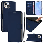Ốp điện thoại da màu trơn cảm giác da với dây đeo, dành cho iPhone 14 / 13, iPhone 14 Pro