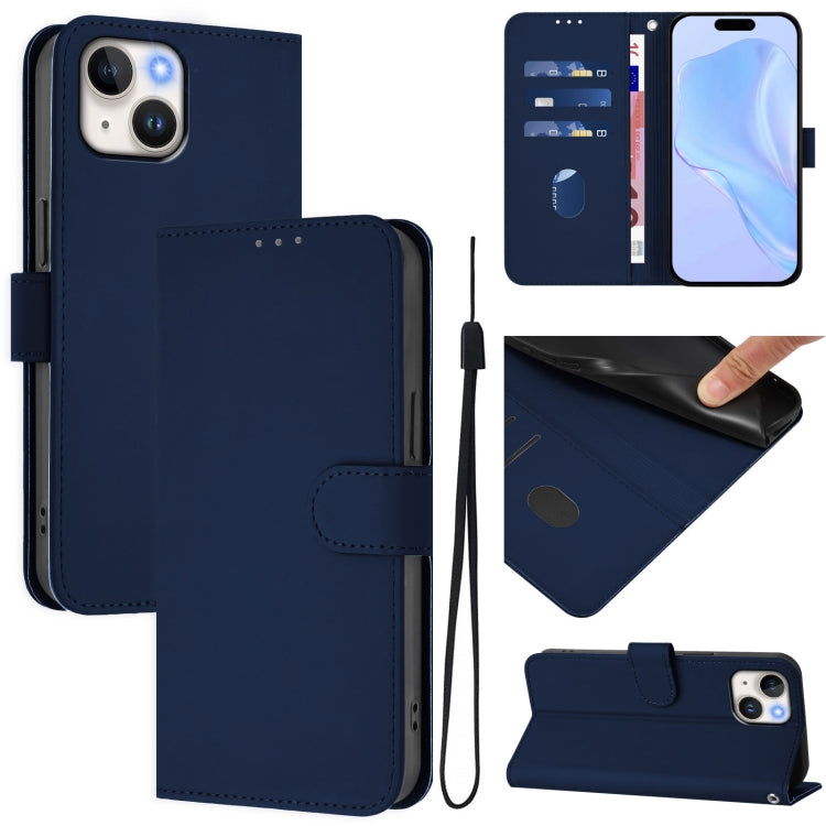 Ốp điện thoại da màu trơn cảm giác da với dây đeo, dành cho iPhone 14 / 13, iPhone 14 Pro