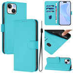 Ốp điện thoại da màu trơn cảm giác da với dây đeo, dành cho iPhone 14 / 13, iPhone 14 Pro