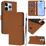 Ốp điện thoại da màu trơn cảm giác da với dây đeo, dành cho iPhone 14 / 13, iPhone 14 Pro