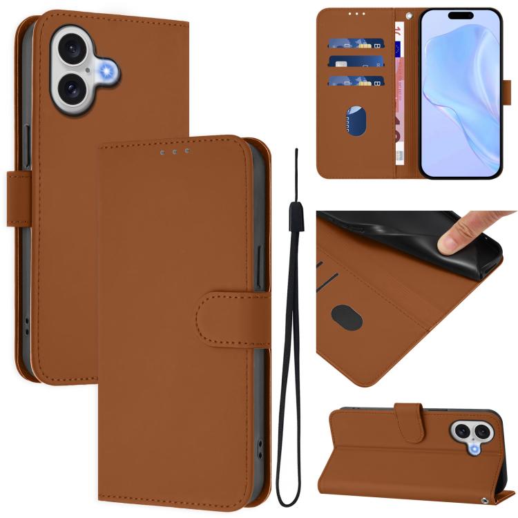 Ốp lưng điện thoại da màu trơn cảm giác da kèm dây đeo, dành cho iPhone 17 Pro, iPhone 17