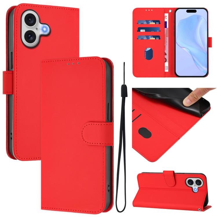 Ốp lưng điện thoại da màu trơn cảm giác da kèm dây đeo, dành cho iPhone 17 Pro, iPhone 17