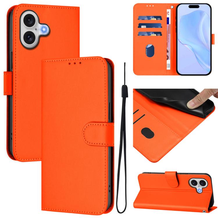 Ốp lưng điện thoại da màu trơn cảm giác da kèm dây đeo, dành cho iPhone 17 Pro, iPhone 17