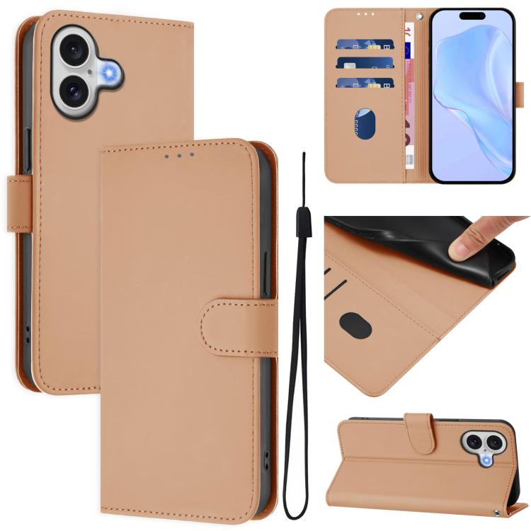 Ốp lưng điện thoại da màu trơn cảm giác da kèm dây đeo, dành cho iPhone 17 Pro, iPhone 17