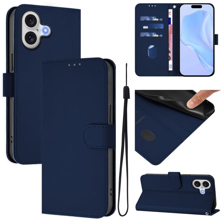 Ốp lưng điện thoại da màu trơn cảm giác da kèm dây đeo, dành cho iPhone 17 Pro, iPhone 17