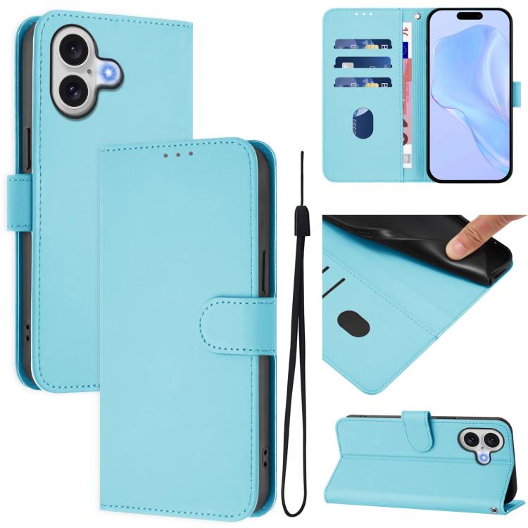 Ốp lưng điện thoại da màu trơn cảm giác da kèm dây đeo, dành cho iPhone 17 Pro, iPhone 17