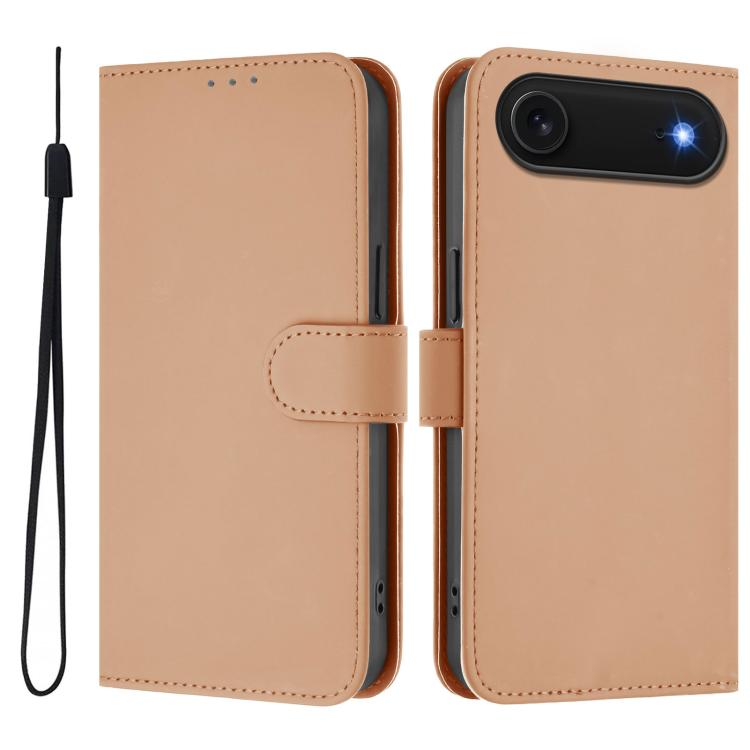 Ốp lưng điện thoại da màu trơn cảm giác da kèm dây đeo, dành cho iPhone Air, iPhone 16 Pro Max