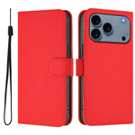 Ốp lưng điện thoại da màu trơn cảm giác da kèm dây đeo, dành cho iPhone 17e / 16e, iPhone 17 Pro Max