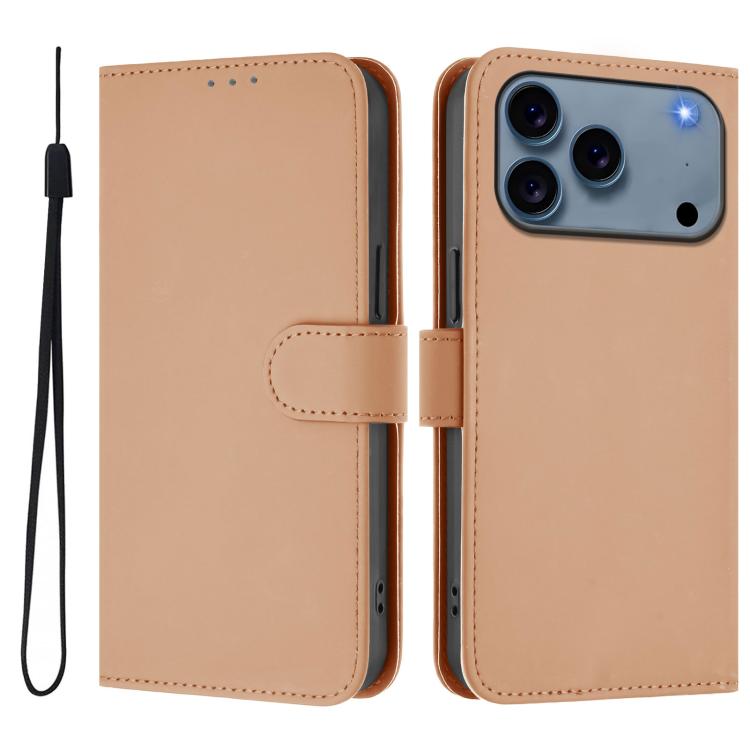 Ốp lưng điện thoại da màu trơn cảm giác da kèm dây đeo, dành cho iPhone 17e / 16e, iPhone 17 Pro Max